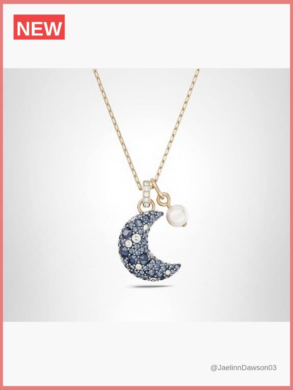 Crystal Crescent Moon Pendant Necklace Rose Gold Tone